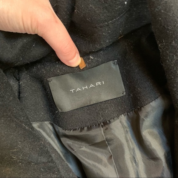 Tahari Black Classic Designer Cowl Collar Wool Winter Pea Coat Size 4 - Picture 3 of 9